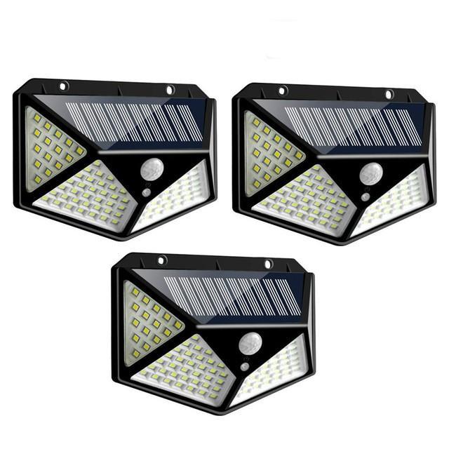 Set 3 x Lampa 100 LED cu panou solar, senzor de miscare