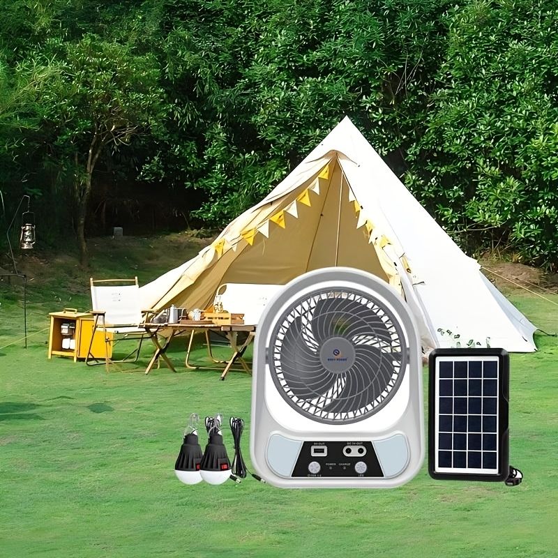 Ventilator solar cu 2 becuri si lanterna