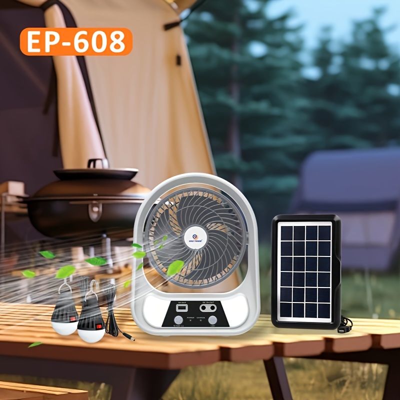 Ventilator solar cu 2 becuri si lanterna