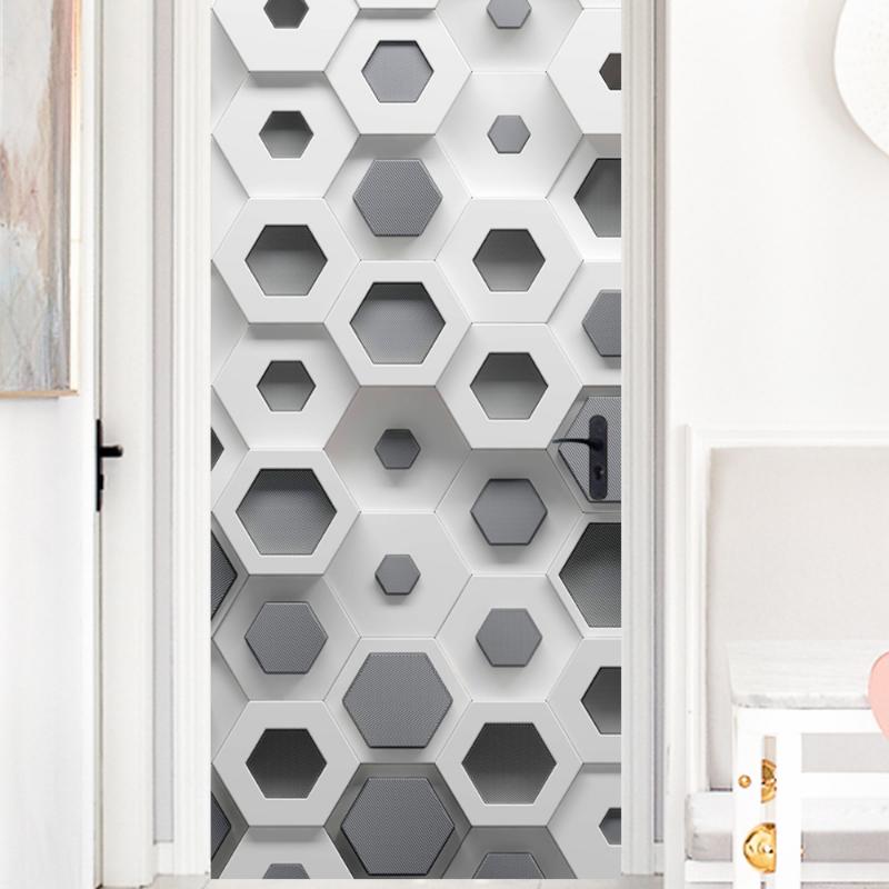 Set 2 x Autocolant decorativ pentru usa - 77 x 220 cm, Grey Comb
