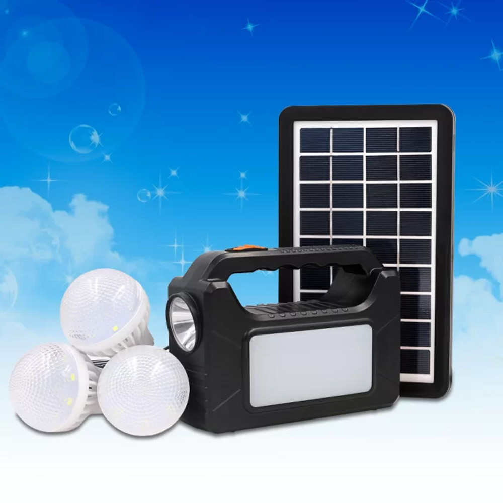 Kit panou solar GD-8080 cu 3 becuri si lanterna inclusa