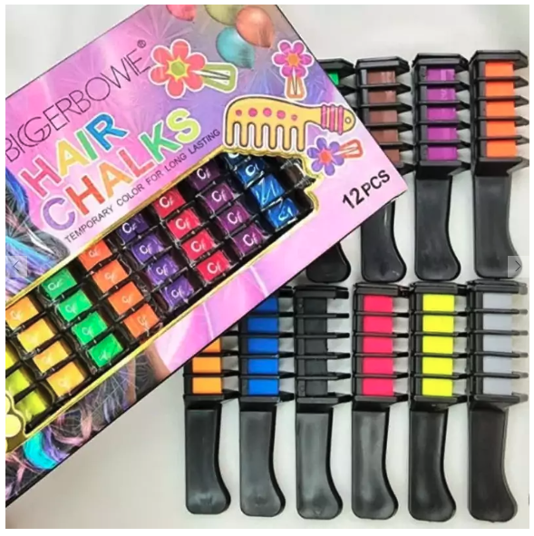 Creta colorata pentru par, Set 12 nuante - Vopsit Temporar