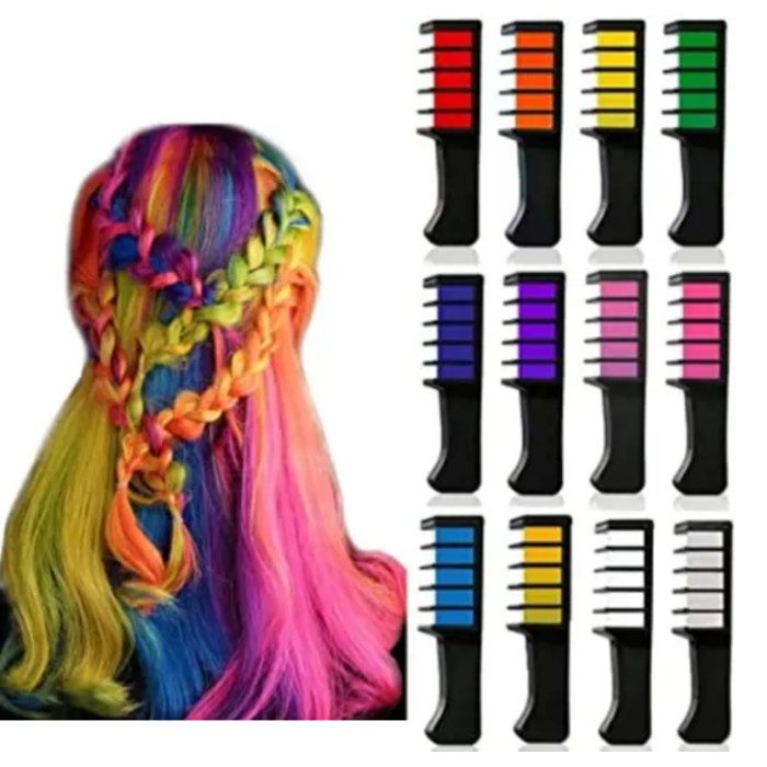 Creta colorata pentru par, Set 12 nuante - Vopsit Temporar