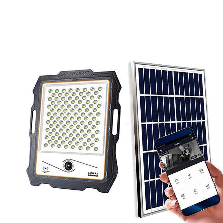 Proiector 100 W cu panou solar si camera de supraveghere