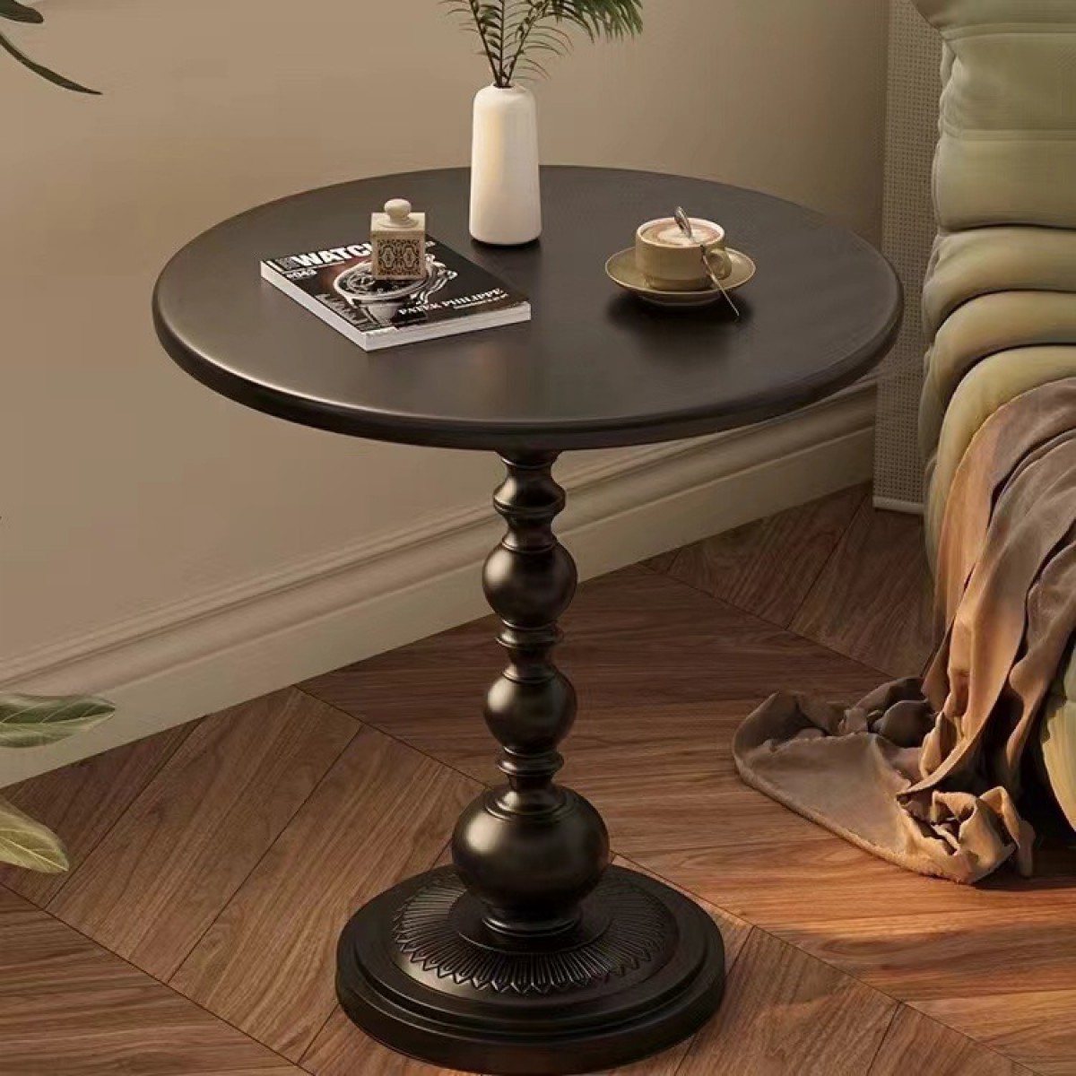 Masuta rotunda pentru cafea, fier, 52 x 38 cm, Negru