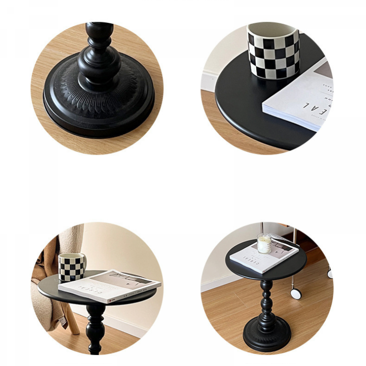 Masuta rotunda pentru cafea, fier, 52 x 38 cm, Negru