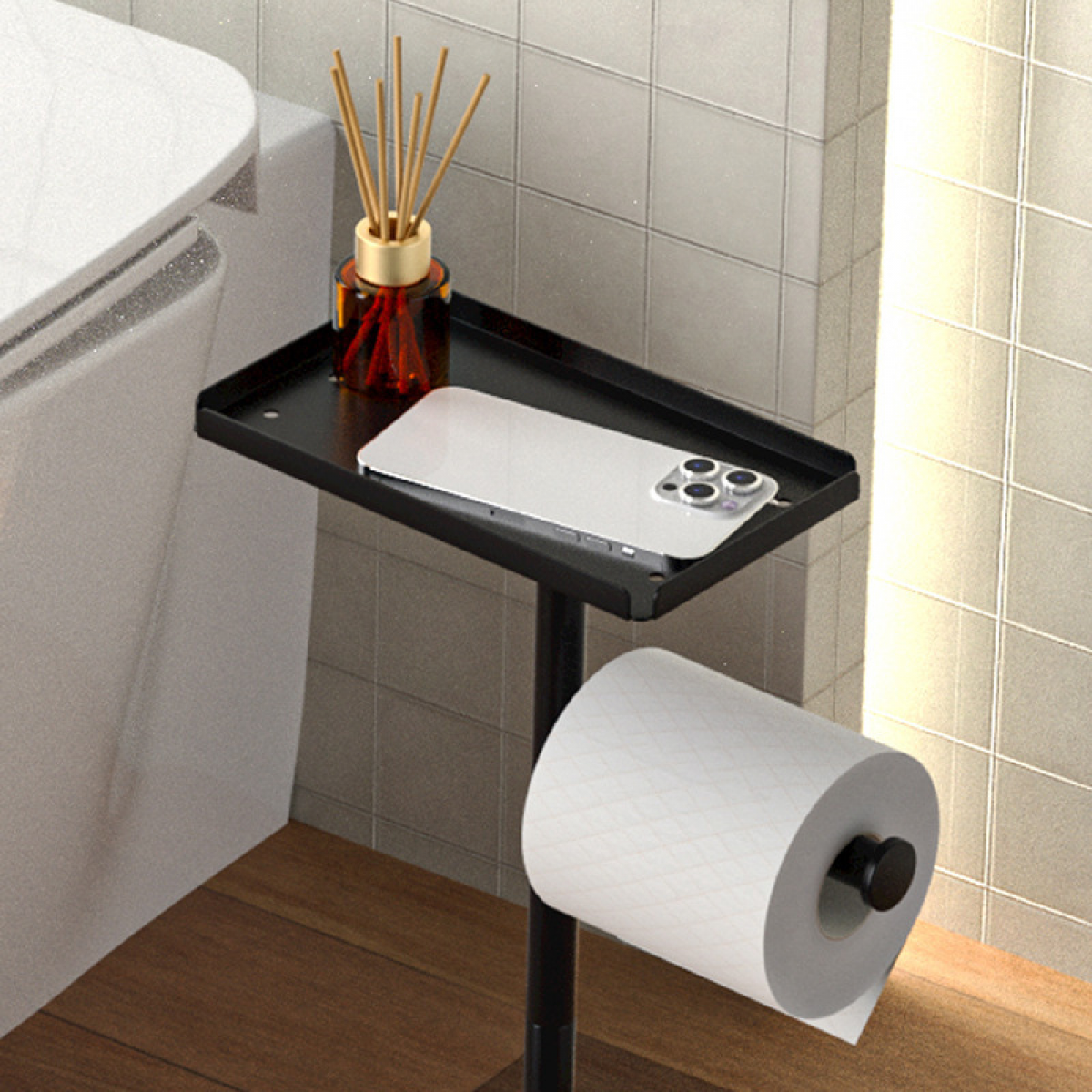 Suport metalic pentru hartia igienica 72 cm, Negru