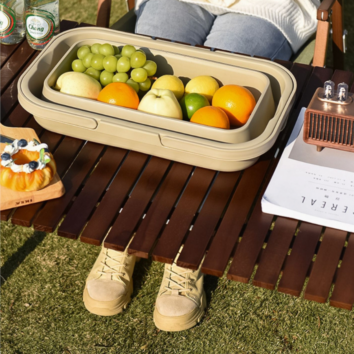 Lighean pliabil cu masuta picnic, 8 Litri
