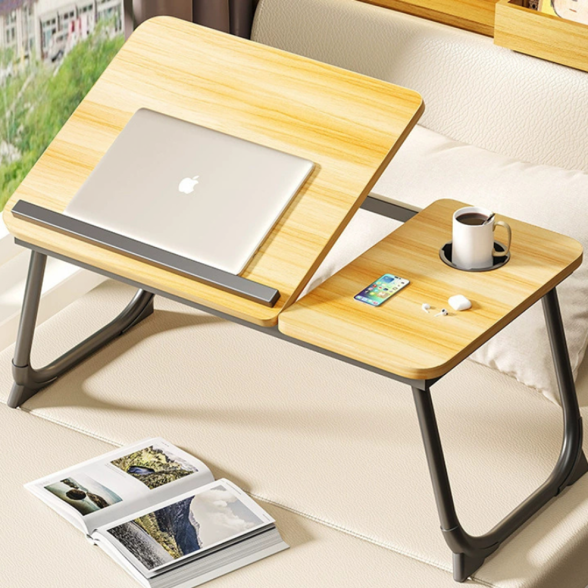 Masa pliabila pentru laptop, reglabila 5 pozitii, Lemn