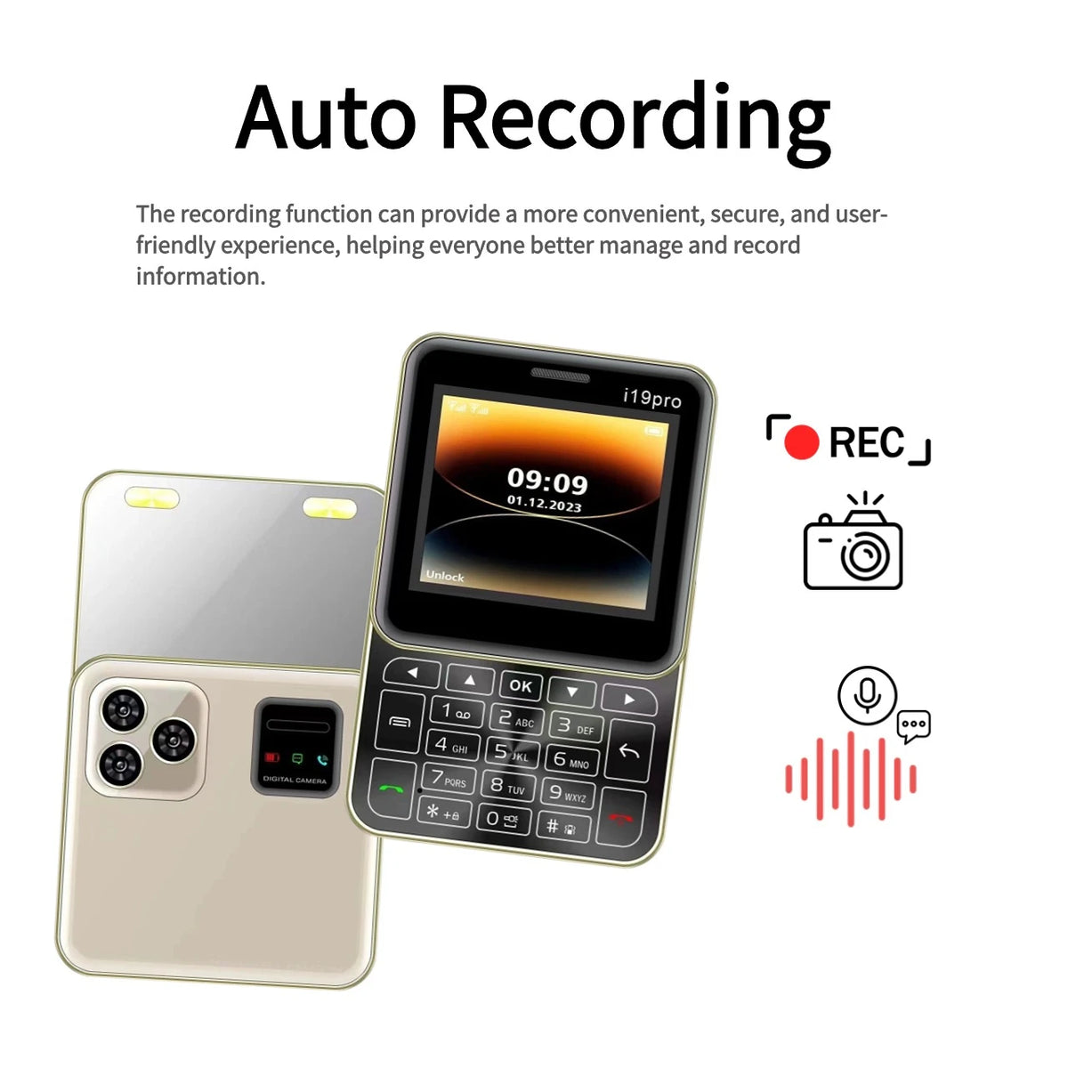 Telefon Mini i19 Pro Slide Button, Dual SIM, Bluetooth, Camera
