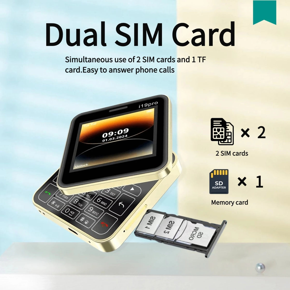 Telefon Mini i19 Pro Slide Button, Dual SIM, Bluetooth, Camera