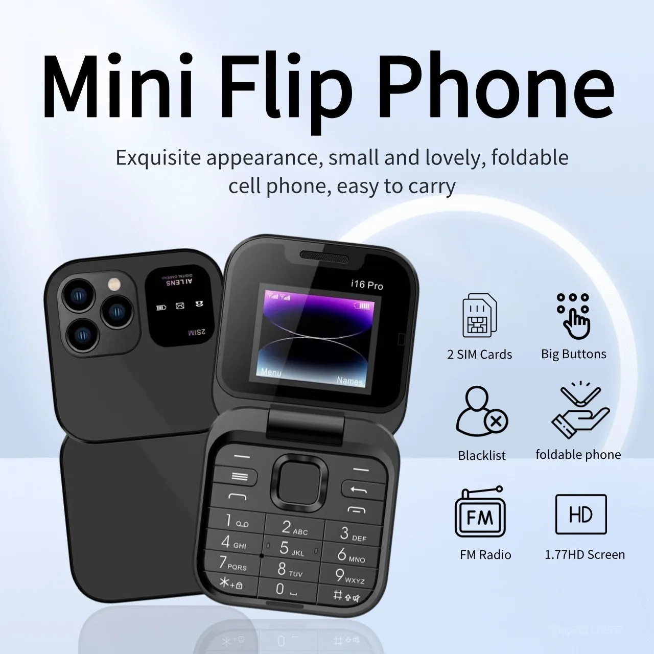 Telefon pliabil i16 Pro, Dual SIM, Camera, Bluetooth