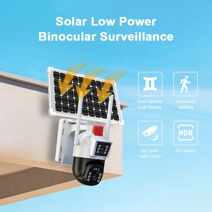 Camera Video Solara, Cartela SIM 4G, Rotire 360, Live, Night Vision