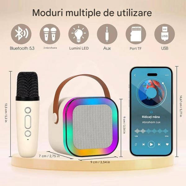 Set Karaoke cu 2 Microfoane, Boxa Portabila Bluetooth
