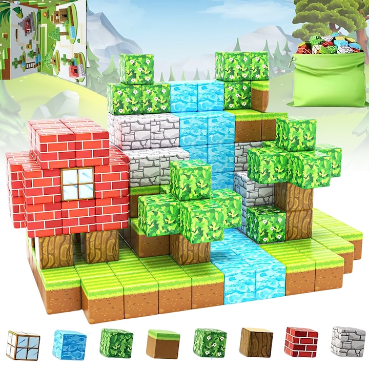 Set 75 cuburi magnetice Mine Craft