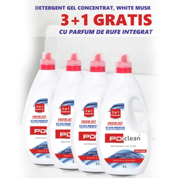 3+1 GRATIS: Detergent gel, 3 Litri, Parfum Mosc Alb