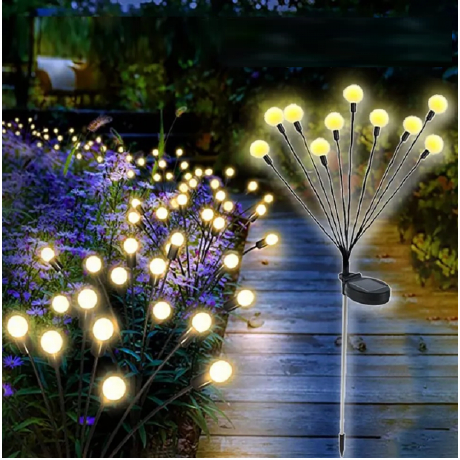 Set 2 x Lampa solara LED Alb Cald, 10 bulbi licurici
