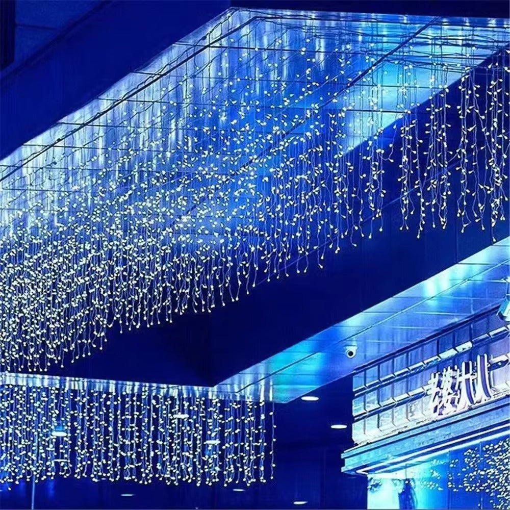 Instalatie LED cu franjuri lungi 1 M, Lungime 25 M, 500 LED, Albastru