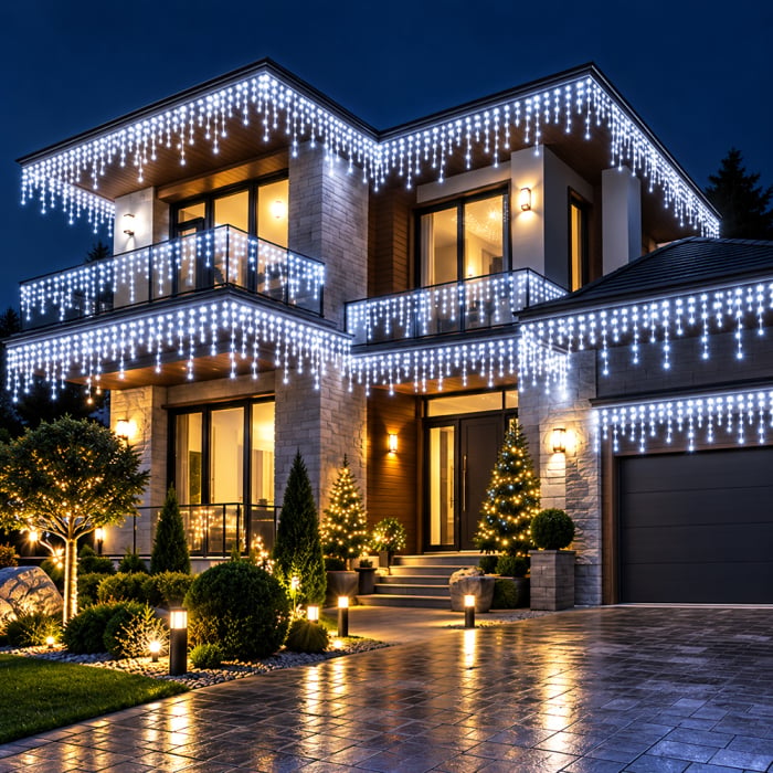 Instalatie franjuri 1000 LED, 50 Metri lungime, Alb rece