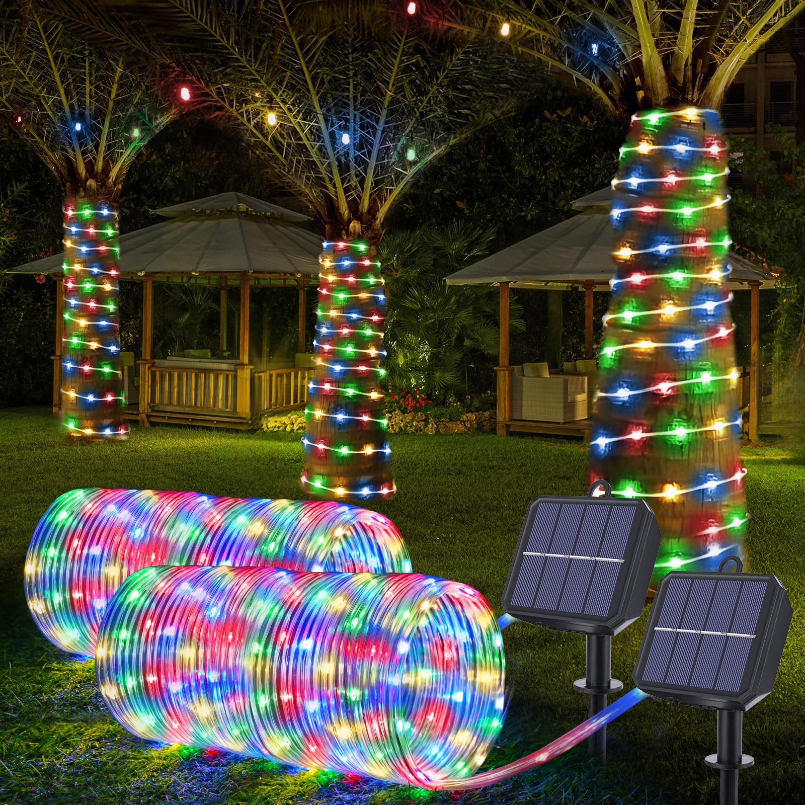 Furtun luminos LED cu incarcare solara, 10 Metri, Multicolor