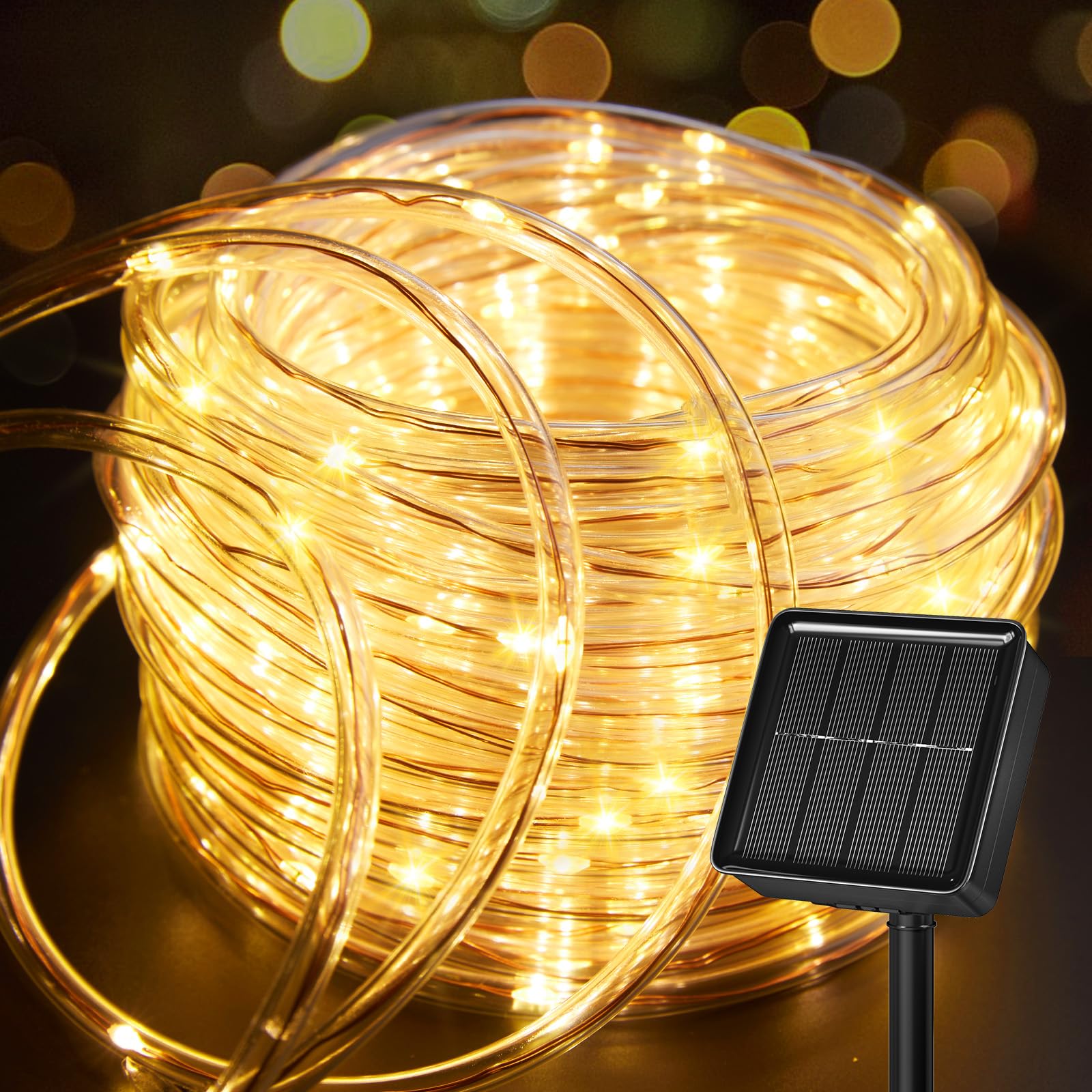 Furtun luminos LED cu incarcare solara, 10 M, Alb cald