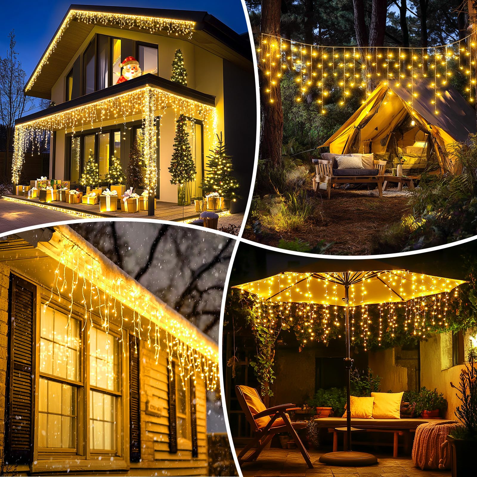 Instalatie franjuri 320 LED, Alb cald, 12 metri