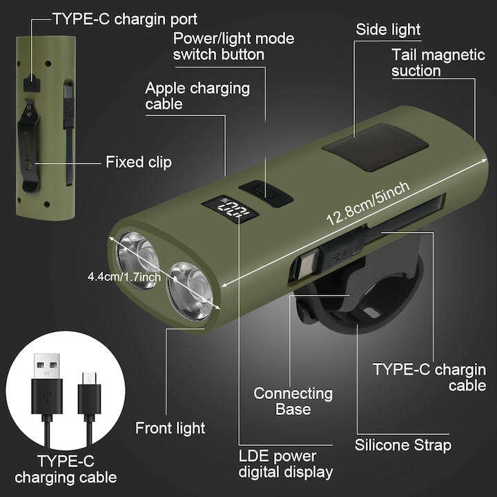 Lanterna pentru bicicleta, 400 LM, 6 moduri, impermeabil, 1200 mAh