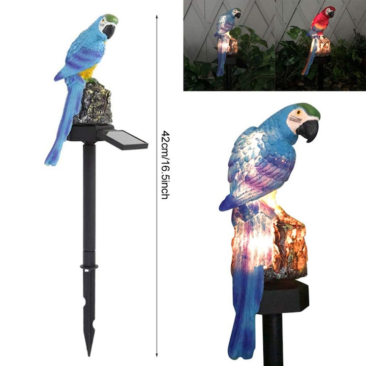 Set 2 x Lampa solara de gradina, papagal albastru