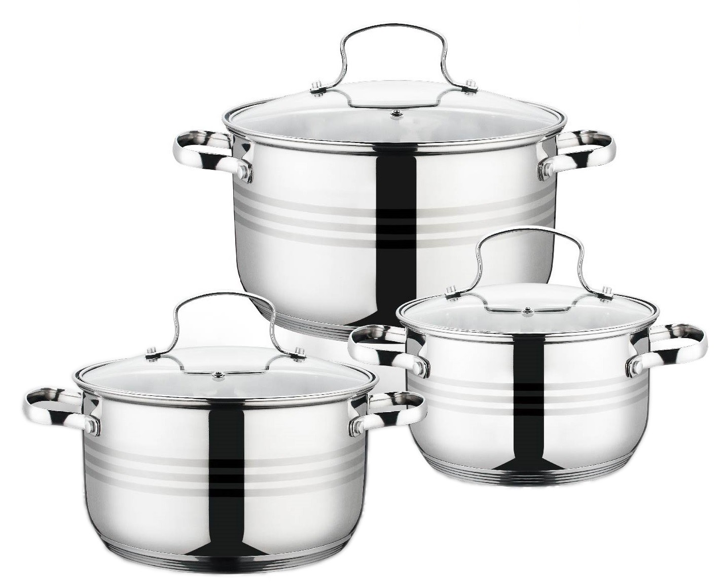 Set 3 oale mari cu capac, Inox, 16/18/20 cm