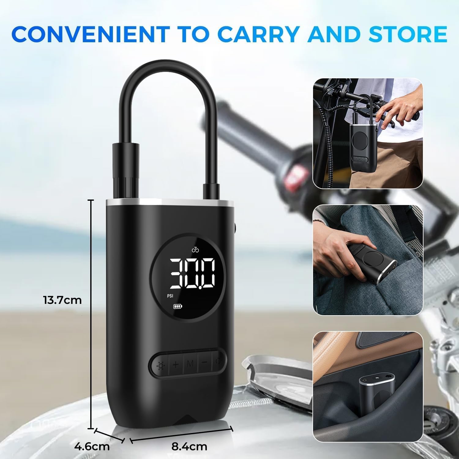 Compresor electric, portabil, 4 adaptoare, 11 bari