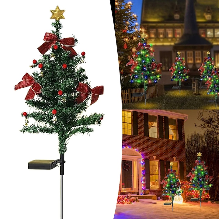Set 2 x Lampa solara LED de Craciun, brad impodobit 68 cm