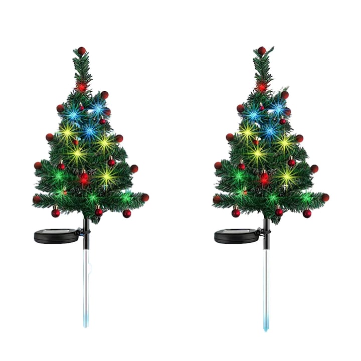 Set 2 x Lampa solara LED de Craciun, brad impodobit 68 cm