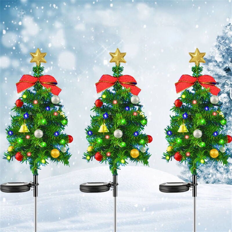 Set 3 x Lampa solara LED de Craciun, brad impodobit 68 cm