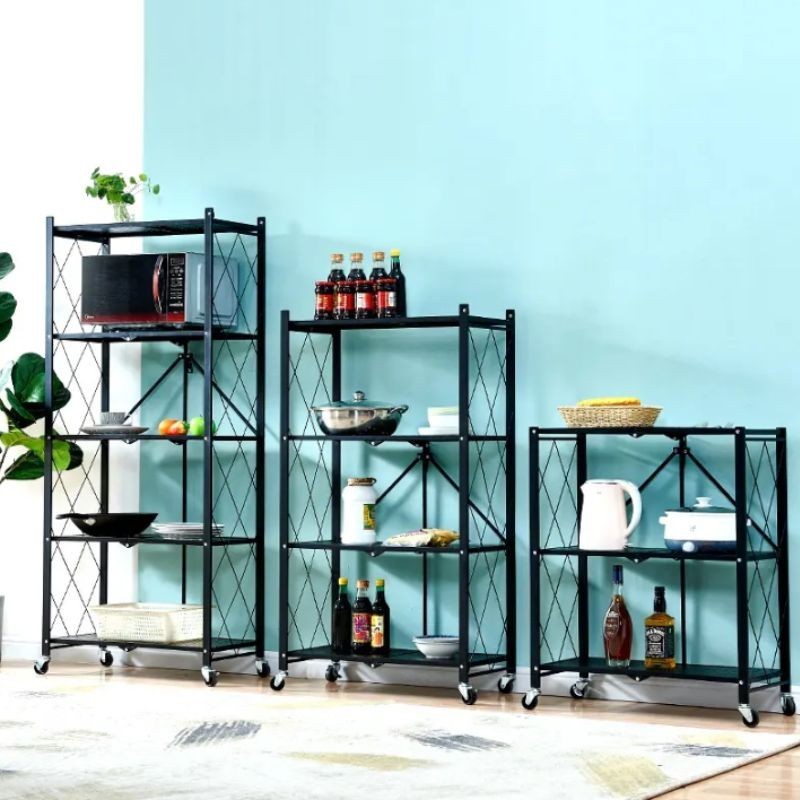 Raft metalic pliabil cu 4 polite, Negru