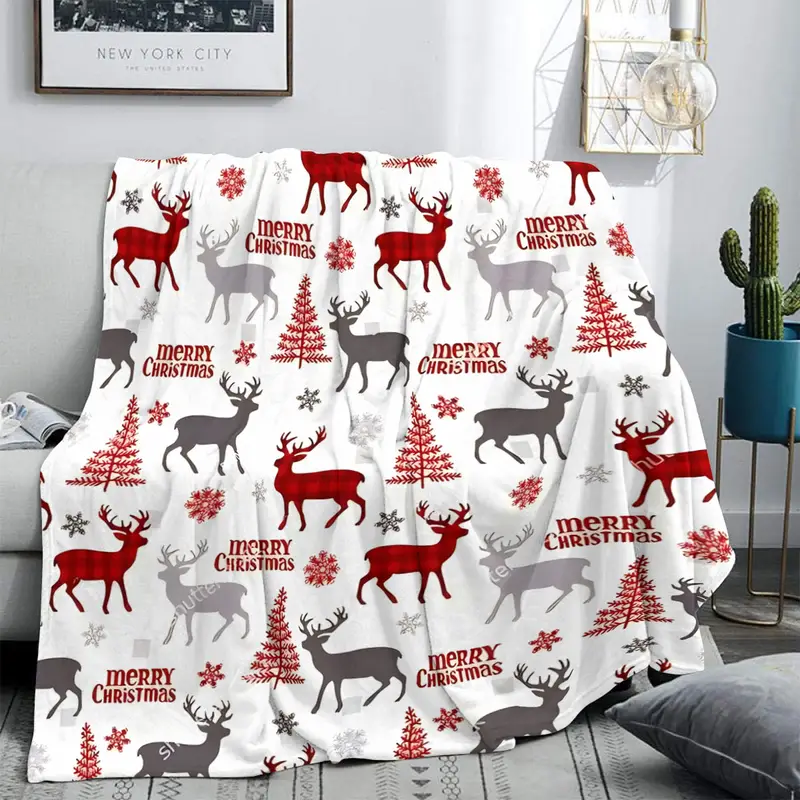 Patura cocolino Merry Christmas, 150x200 cm, model fulgi de zapada si reni