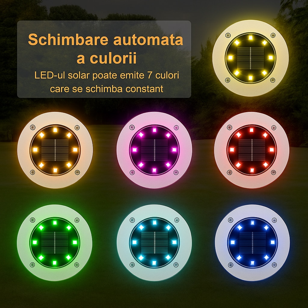 Set 4 lampi solare, 8 LED RGB, Senzor de Lumina, IP 65
