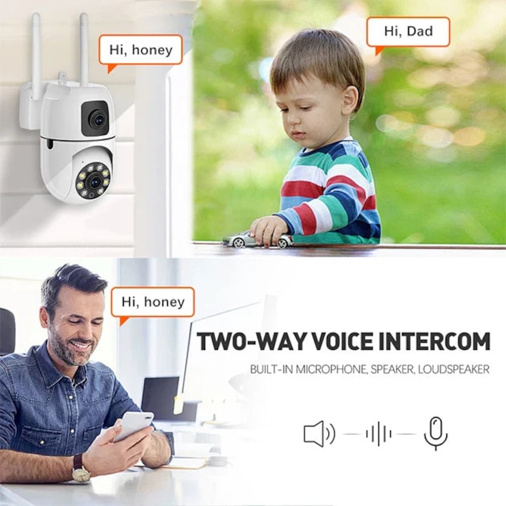 Camera video dubla, V380 Pro, 4 MP, Detectare Miscare