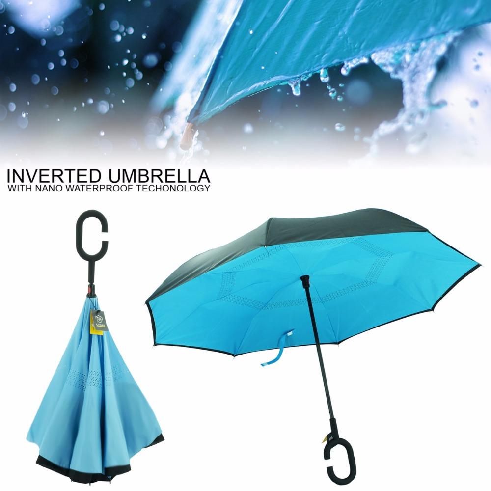 Umbrela reversibila de ploaie cu multiple functii. Maner in forma de 