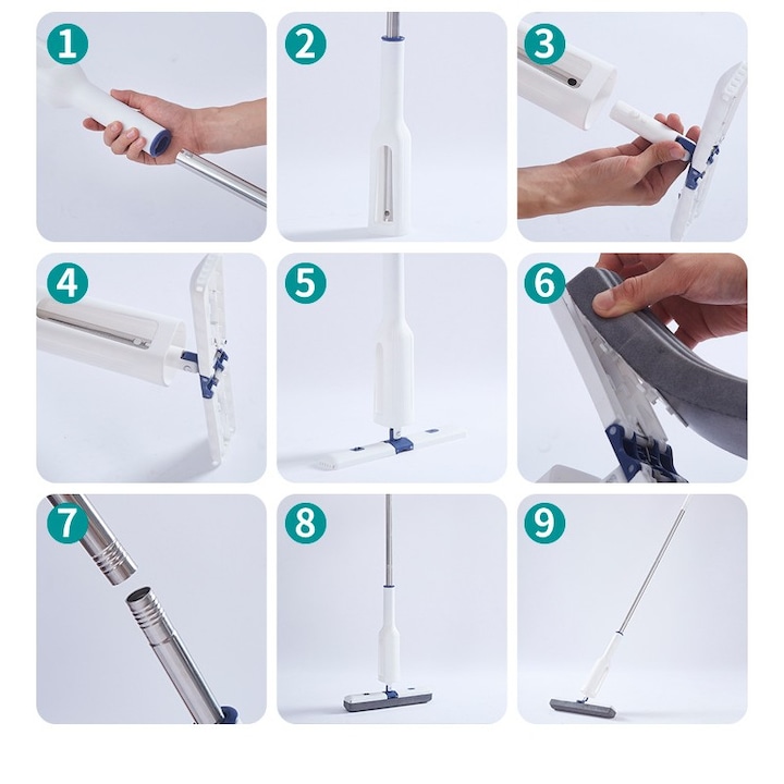 Mop Telescopic cu Galeata Pliabila, Maner Reglabil 140 cm