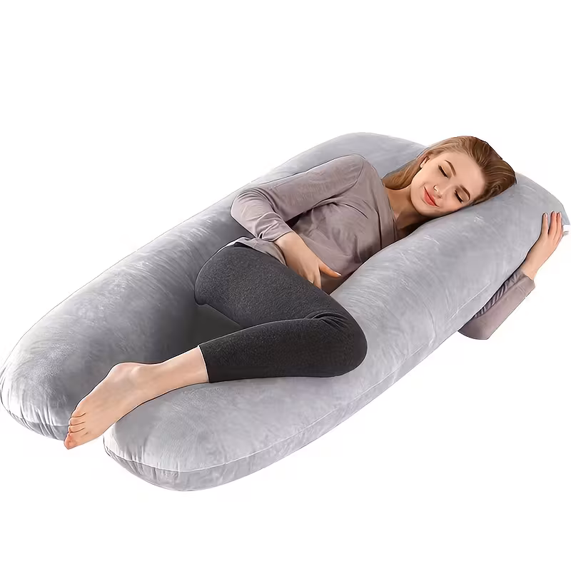 Perna gravide, husa detasabila, Forma Literei U, Velvet / Gri