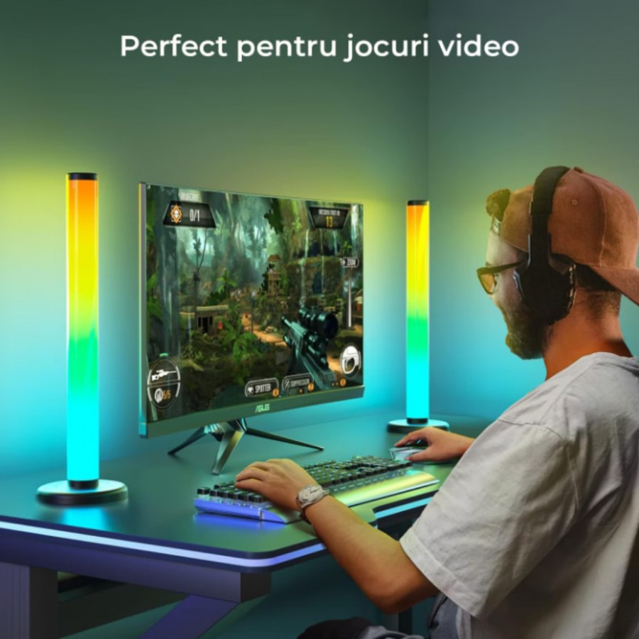 Set 2 lampi ambientale Smart RGB, Sincronizare sunet