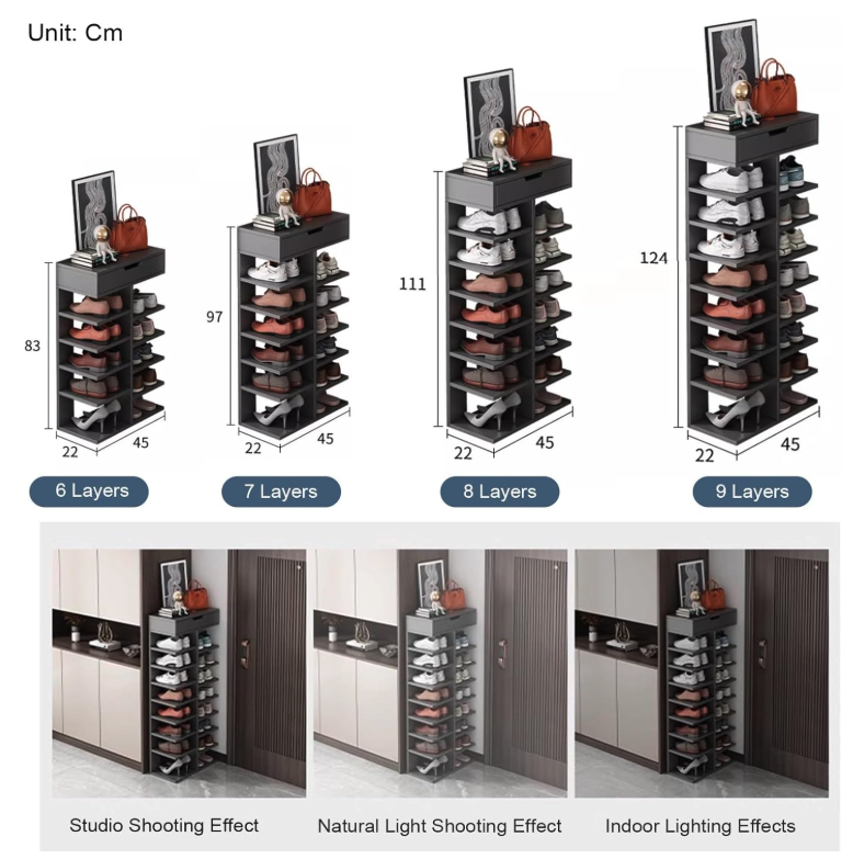 Etajera din lemn, pantofar, 7 etaje, 13 polite, inaltime 97 cm
