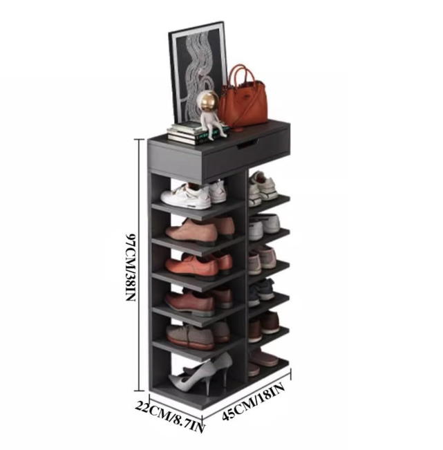 Etajera din lemn, pantofar, 7 etaje, 13 polite, inaltime 97 cm