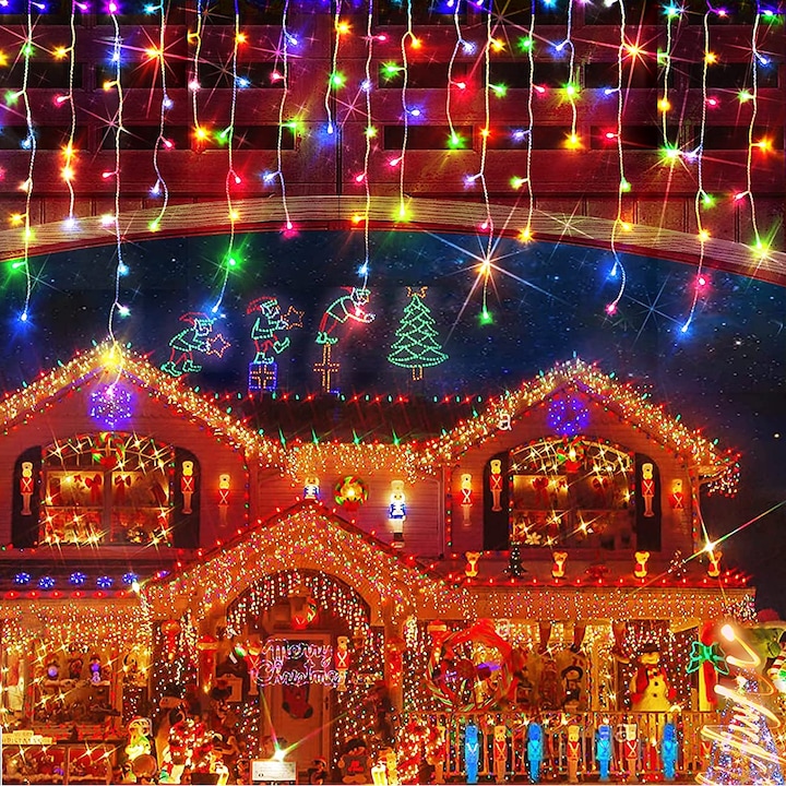 Instalatie de Craciun tip franjuri cu Flash 10 metri, Multicolor