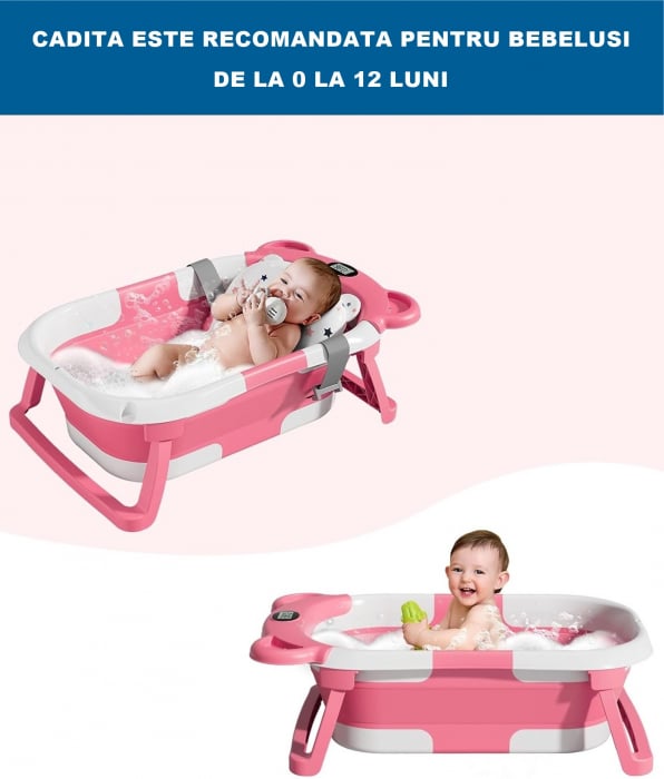 Cadita pliabila bebelusi, pernuta ergonomica si salteluta, Roz