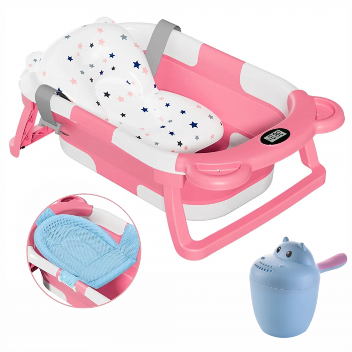 Cadita pliabila bebelusi, pernuta ergonomica si salteluta, Roz