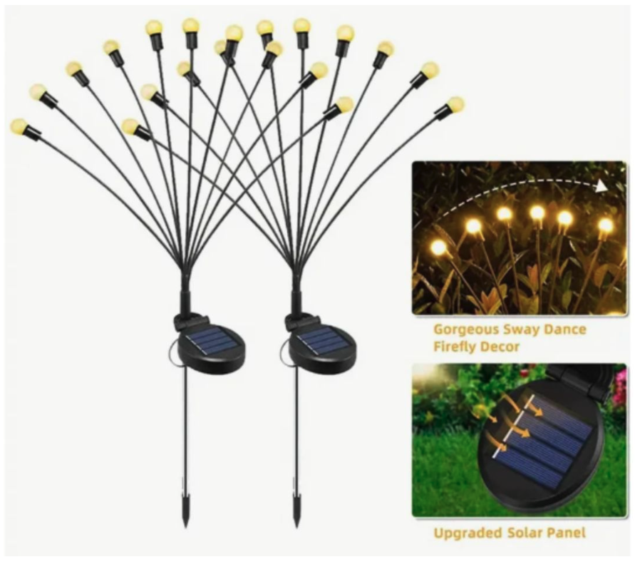 Set 2 x Lampa solara LED Alb Cald, 8 bulbi licurici