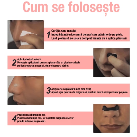 Set 2 x Benzi nazale magnetice antisforait, 15 bucati