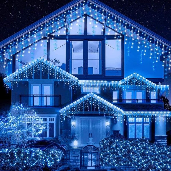 Instalatie franjuri, 500 LED, 20 metri, 8 jocuri de lumini, Albastru