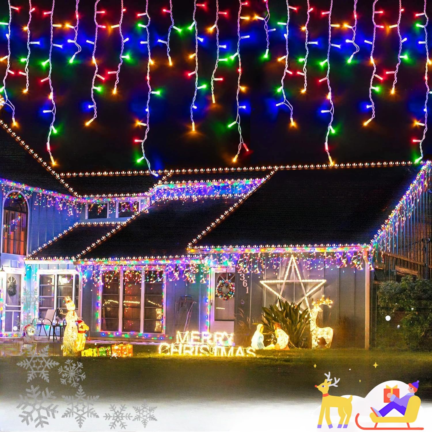 Instalatie franjuri, 500 LED, 20 metri, 8 jocuri de lumini, Multicolor